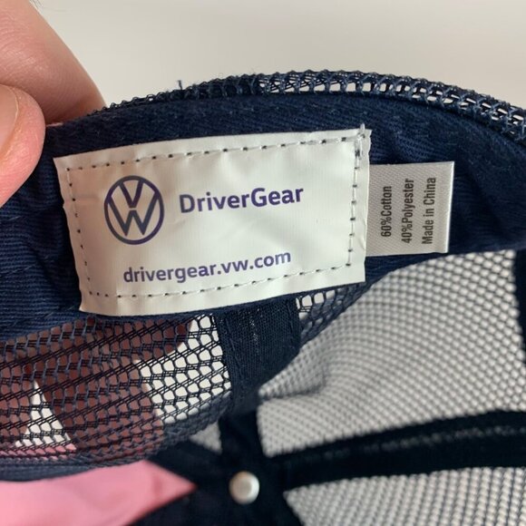 Volkswagen Unisex Pink Navy Blue Relaxed Fit Snapback Trucker Hat - Picture 5 of 5